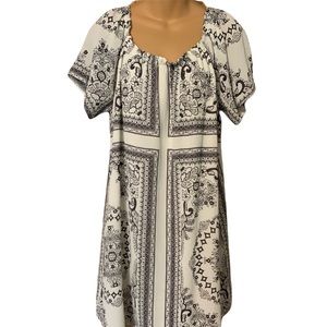 Cream gray Maurices midi a line dress elastic neck wear off shoulder or on Sz L
